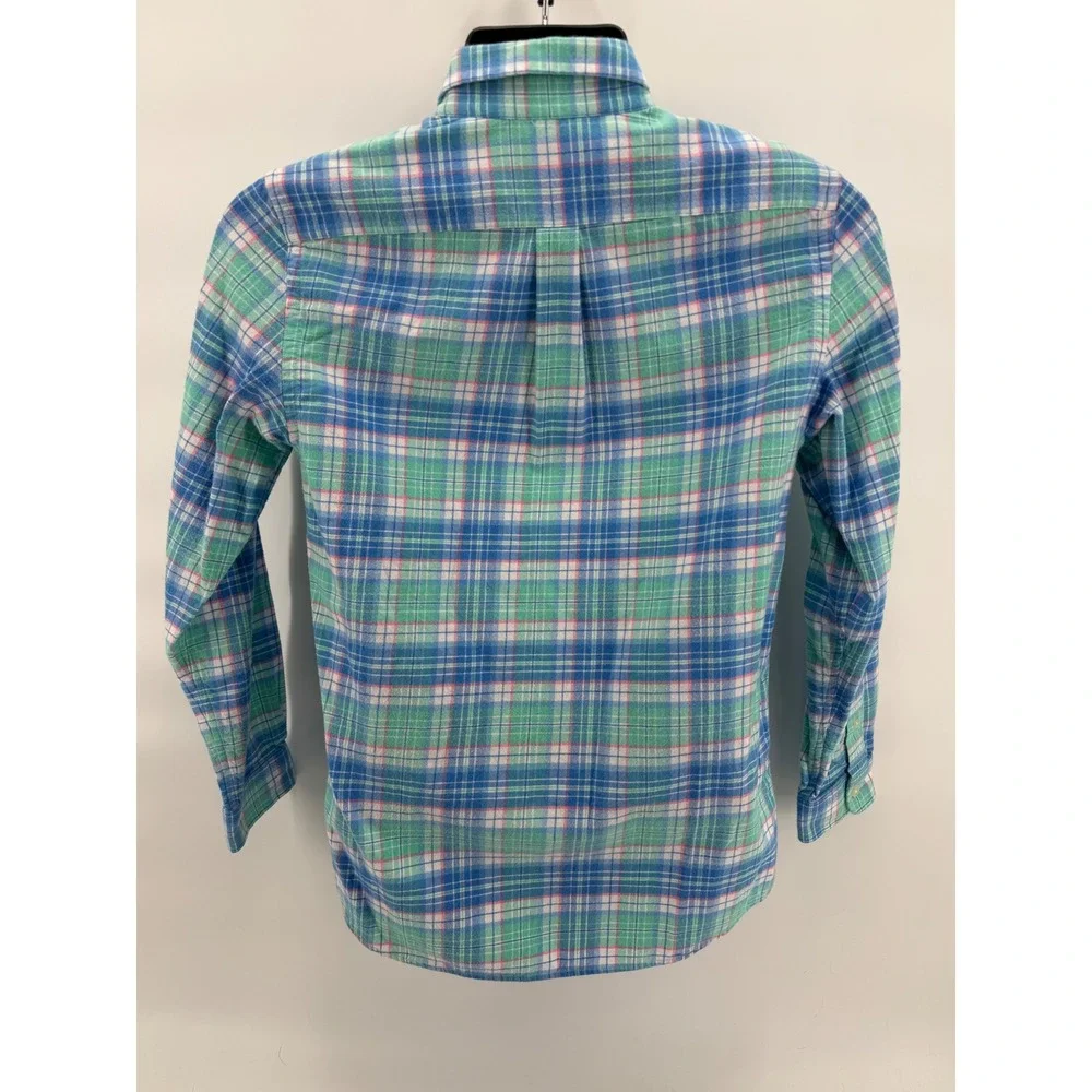 Vineyard Vines Button Down Shirt Boys Large 16 Blue Green Plaid Whale